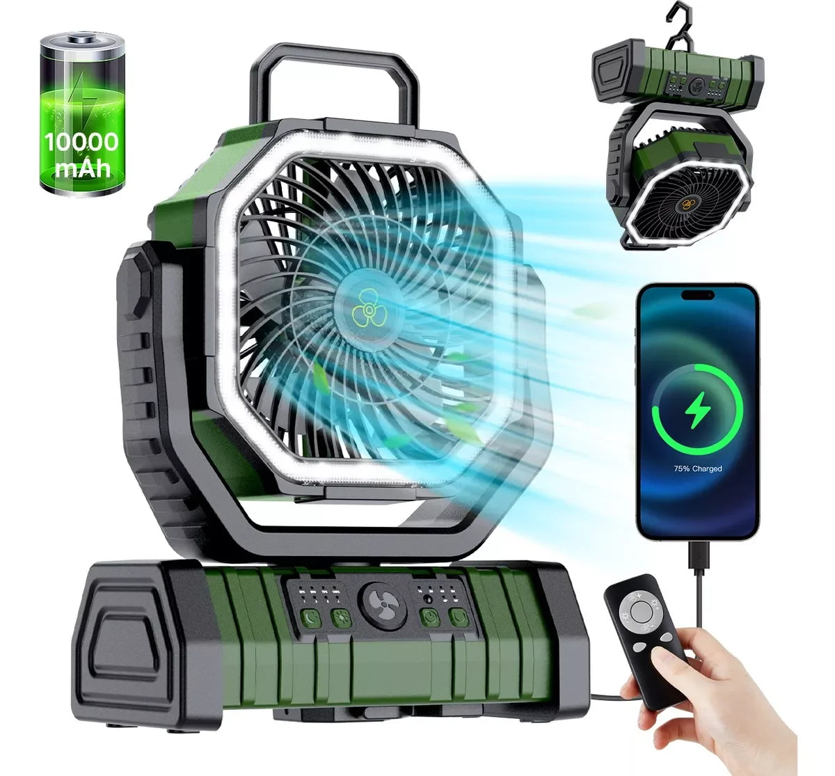 Multi-functional large capacity Camping Fan with LED light-20000mah-Oscillating