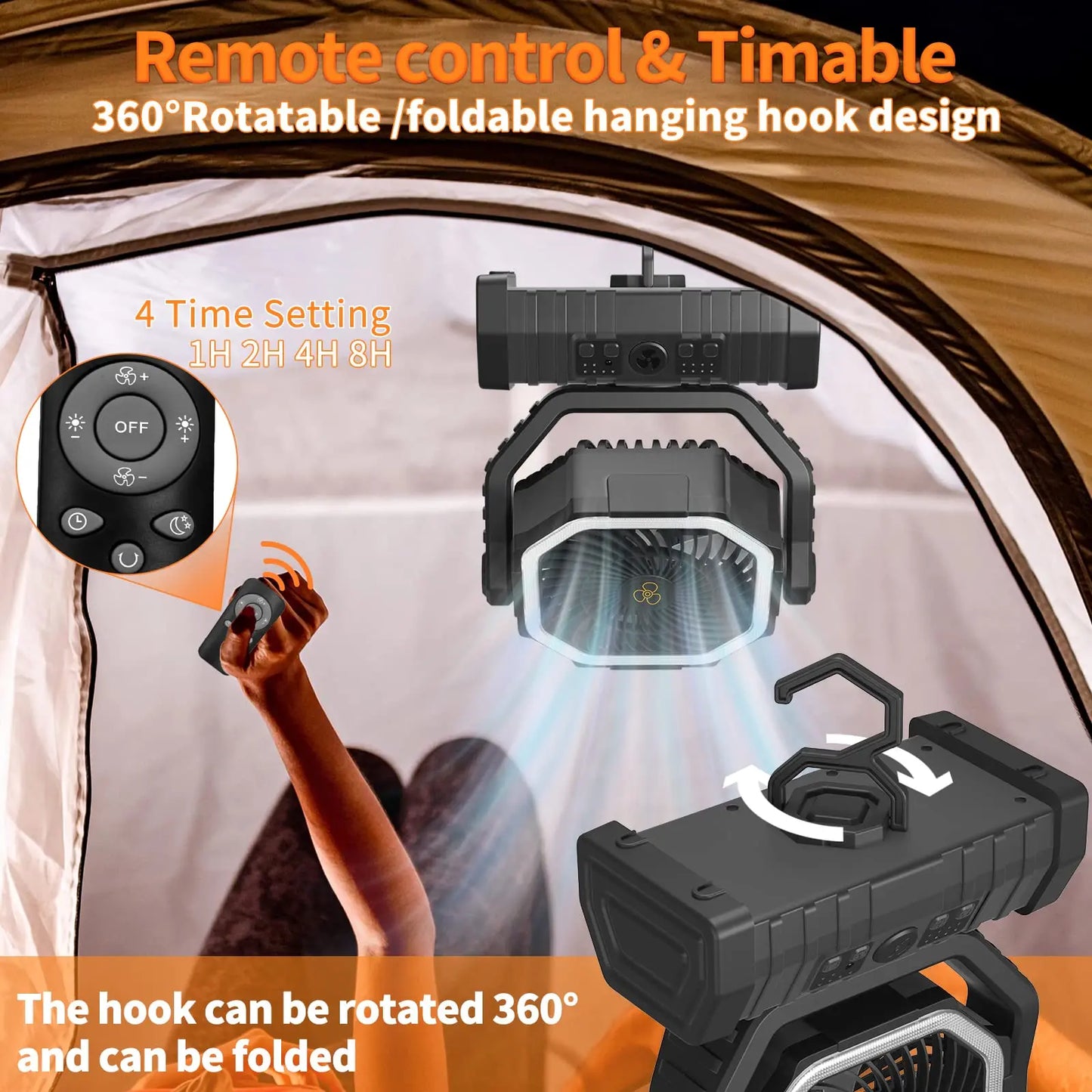 Multi-functional large capacity Camping Fan with LED light-20000mah-Oscillating