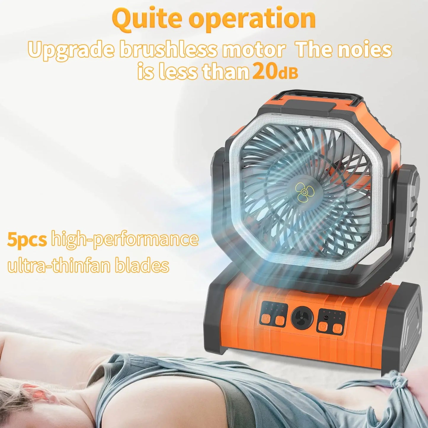 Multi-functional large capacity Camping Fan with LED light-20000mah-Oscillating