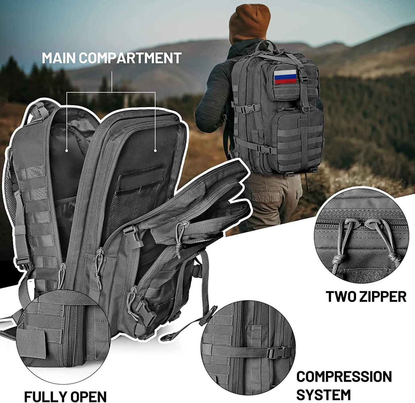 Tactical Outdoor Backpack-Size 45L- storage capacity