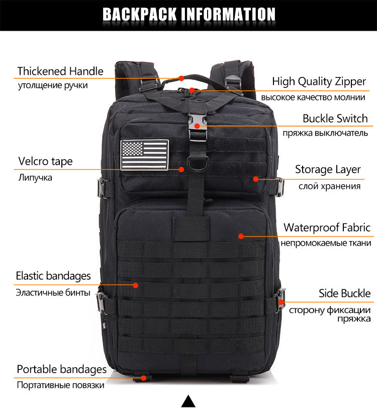 Tactical Outdoor Backpack-Size 45L- storage capacity