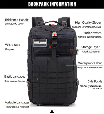 Tactical Outdoor Backpack-Size 45L- storage capacity